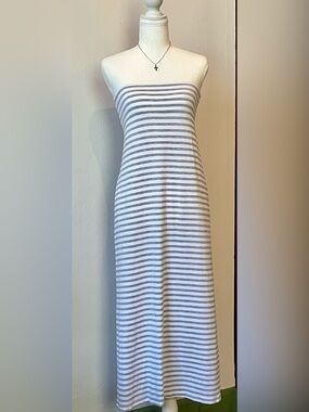 Striped Gray and White Sleeveless Maxi Dress/skirt